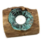 Molten Glass Single Candle Holder on Wood – view 3