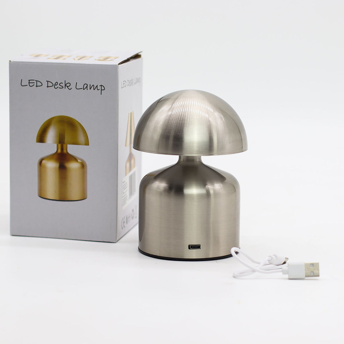 Touch Lamp, Silver Mushroom Dome, USB-C Rechargeable – view 3