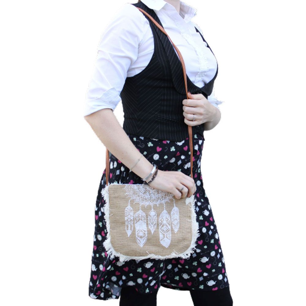 Fab Fringe Bag - Dream Catcher Print on Jute