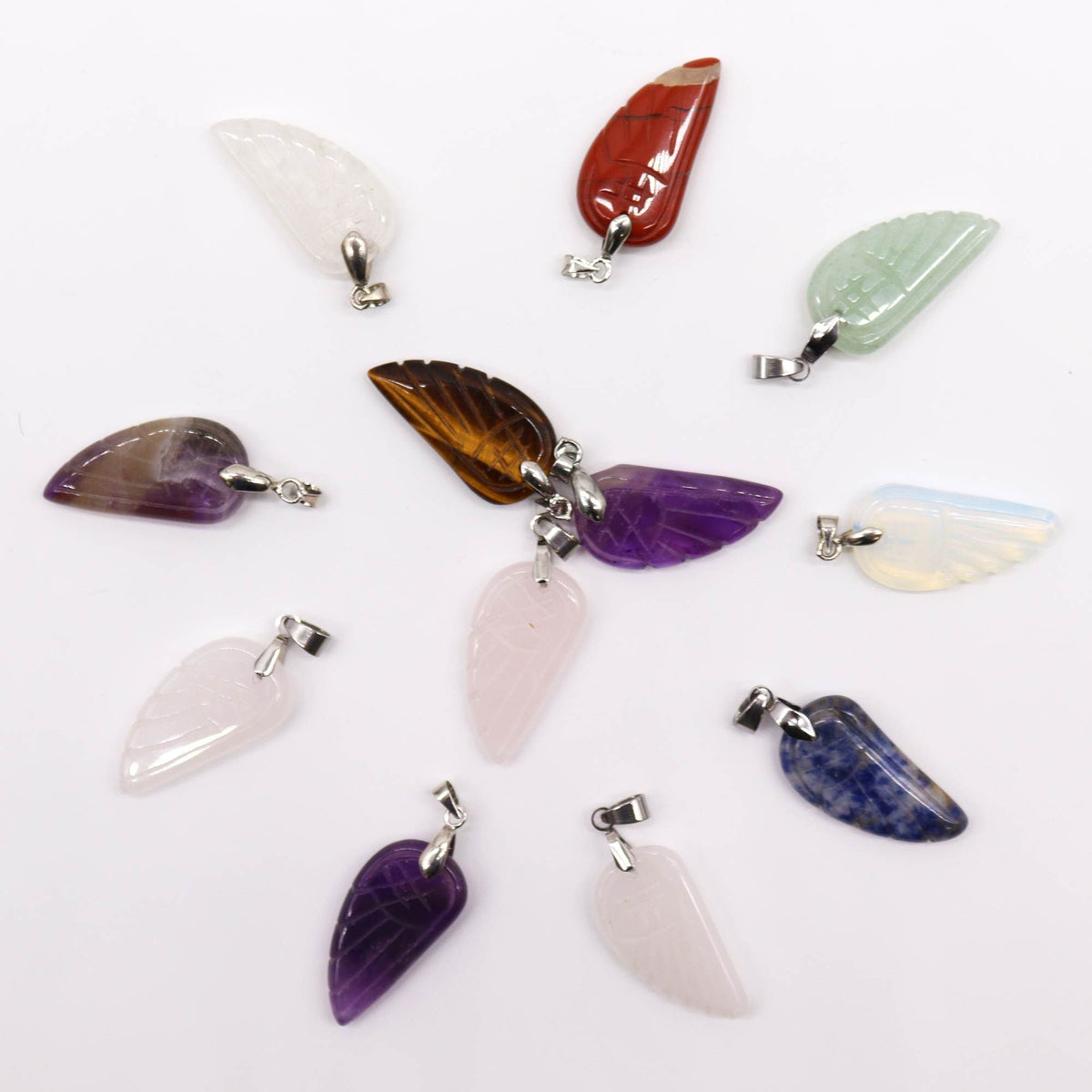 Gemstone Angel Wings Pendants, Set of 12 Assorted – view 2