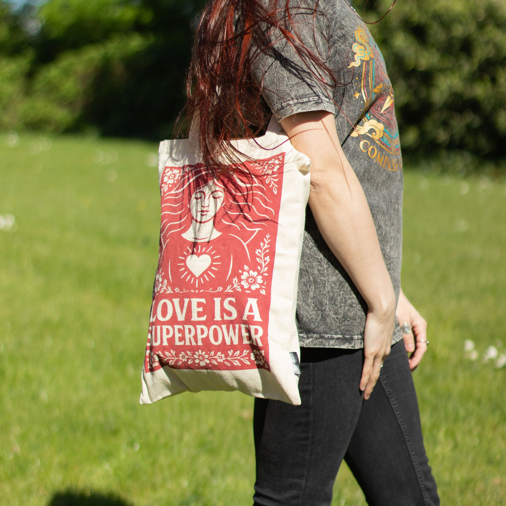 Nomad Sari Toni Tote Bag - Love is a Super Power - Natural – view 6