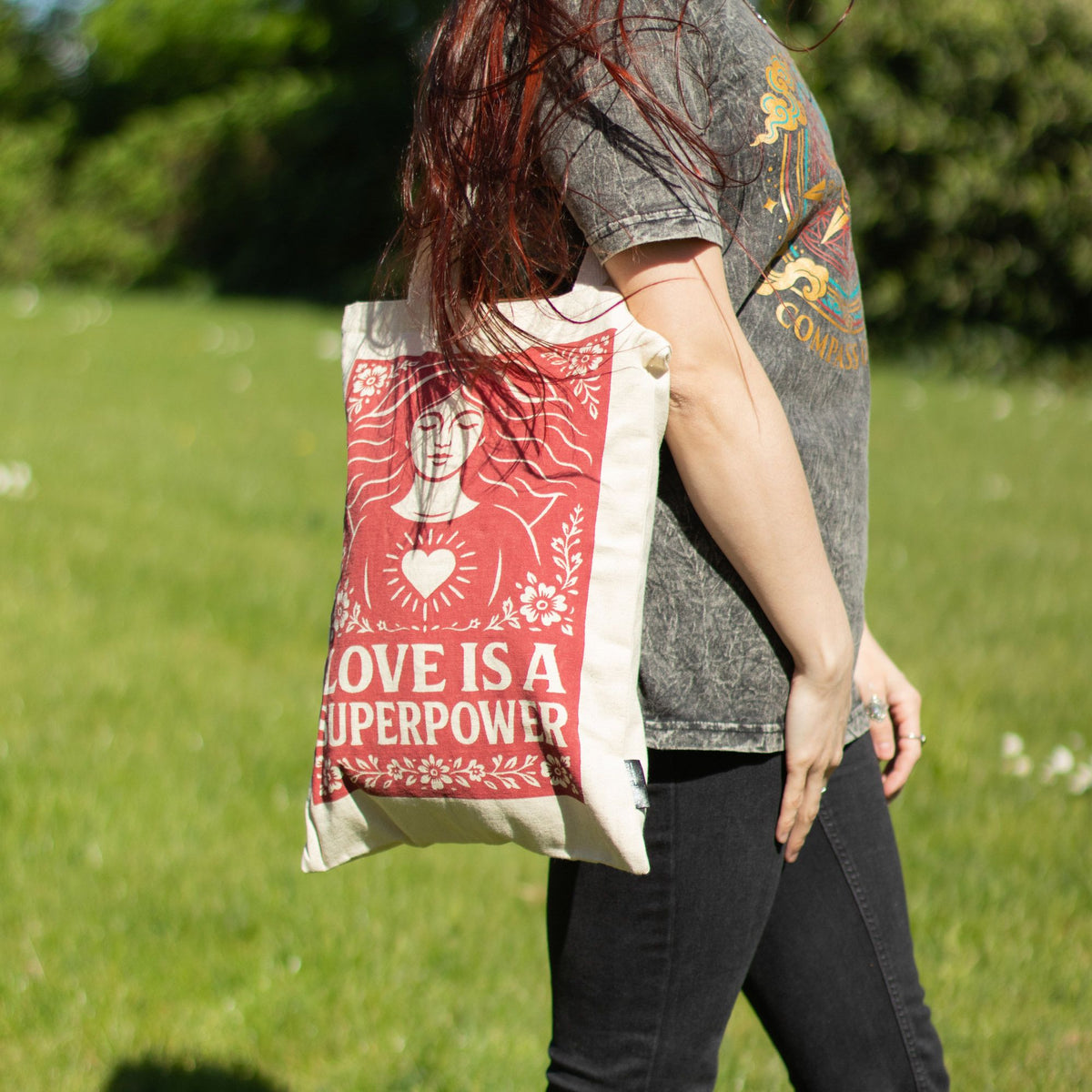 Nomad Sari Toni Tote Bag - Love is a Super Power - Natural – view 6