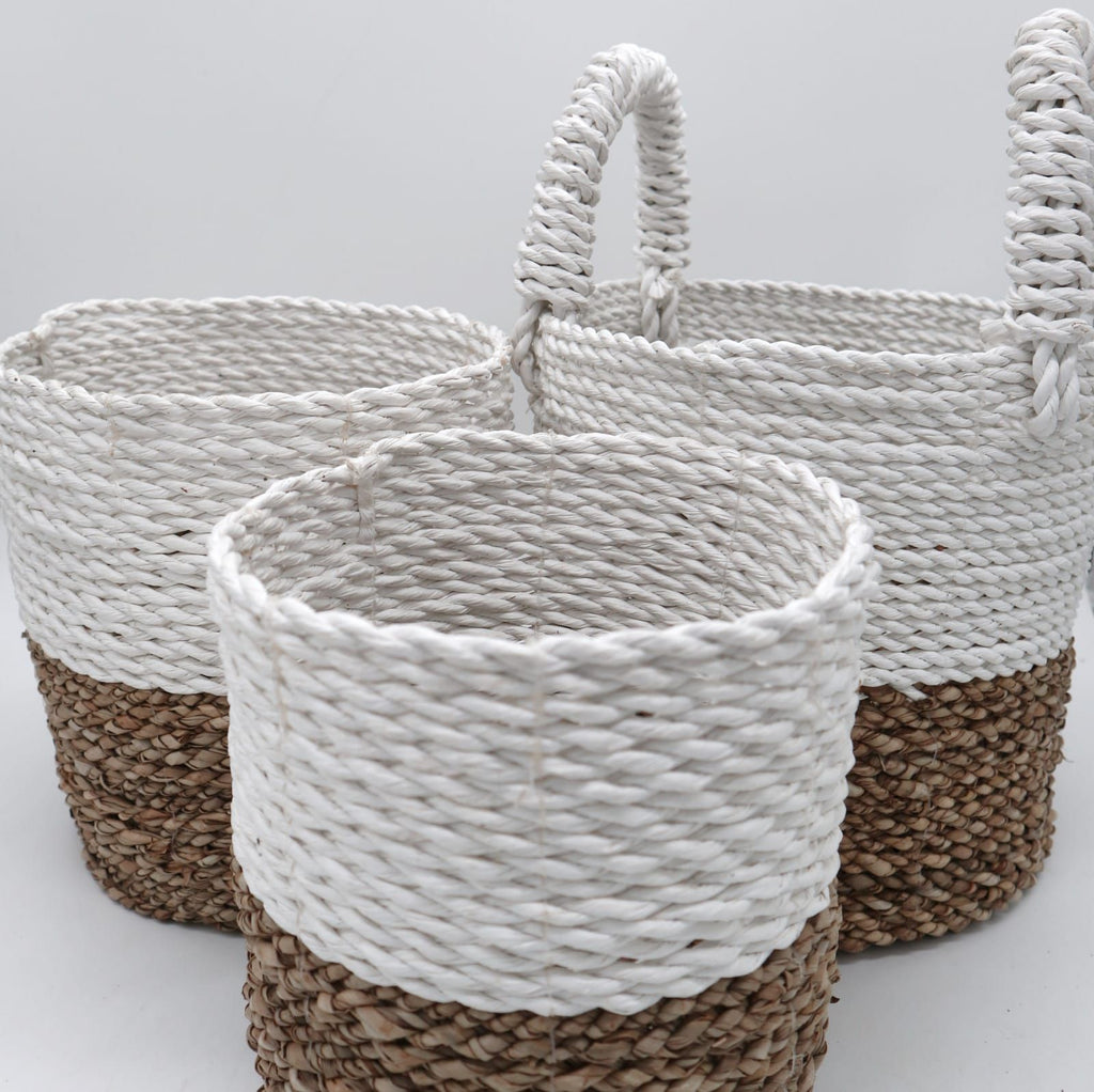 Seagrass Basket Set, 3 Pieces - Natural, White – view 5