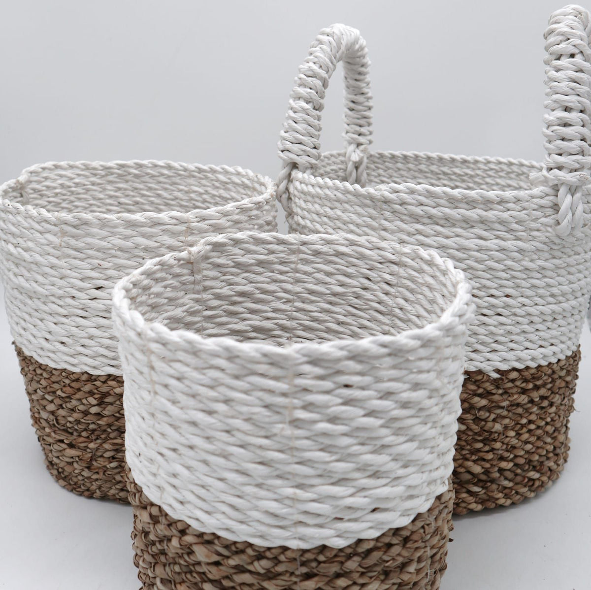 Seagrass Basket Set, 3 Pieces - Natural, White – view 5