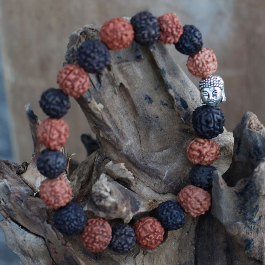 Rudraksha Buddha Bangle Mala - Mixed Wood Beads – view 5