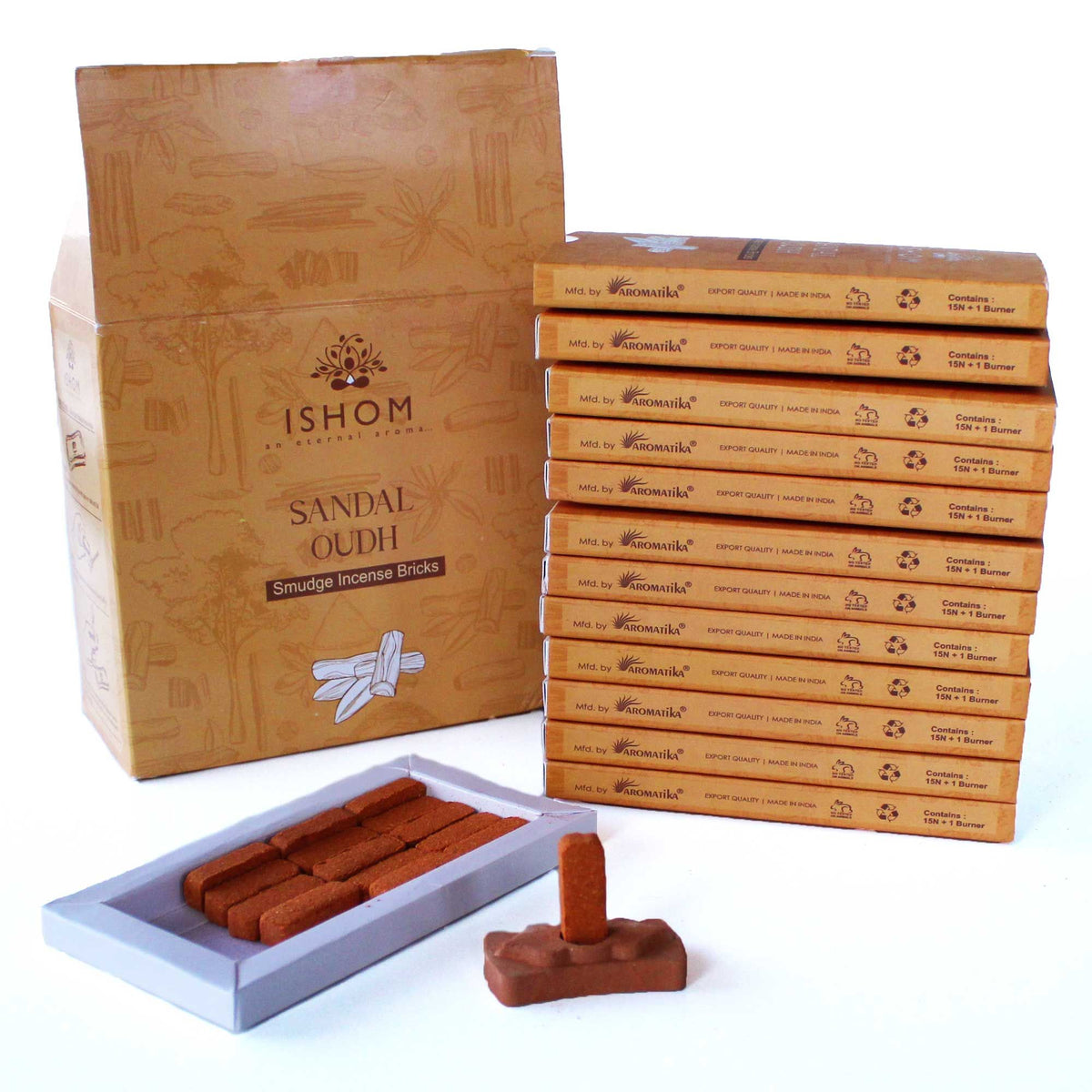 Sandal Wood Incense Bricks Set of 15 with Burner – view 2