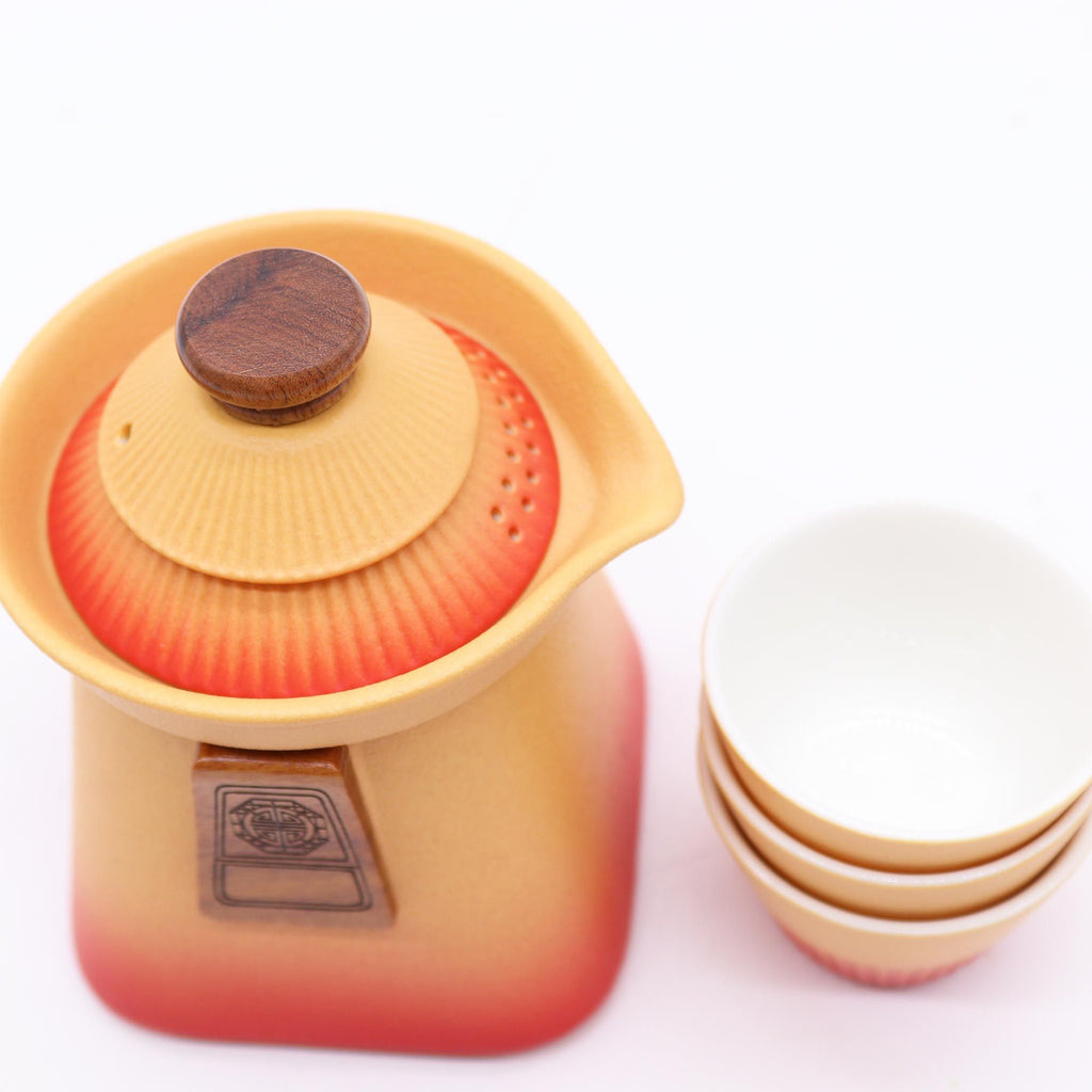 Temple Teapot Set with Three Cups - Orange Earth – view 4