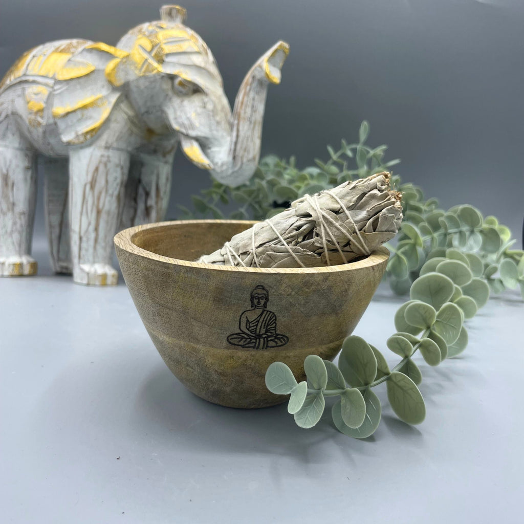 Buddha Wooden Smudge and Ritual Offering Bowl - 12x7cm