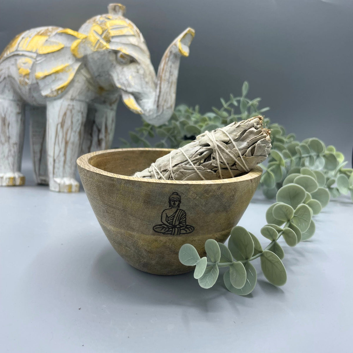 Buddha Wooden Smudge and Ritual Offering Bowl - 12x7cm