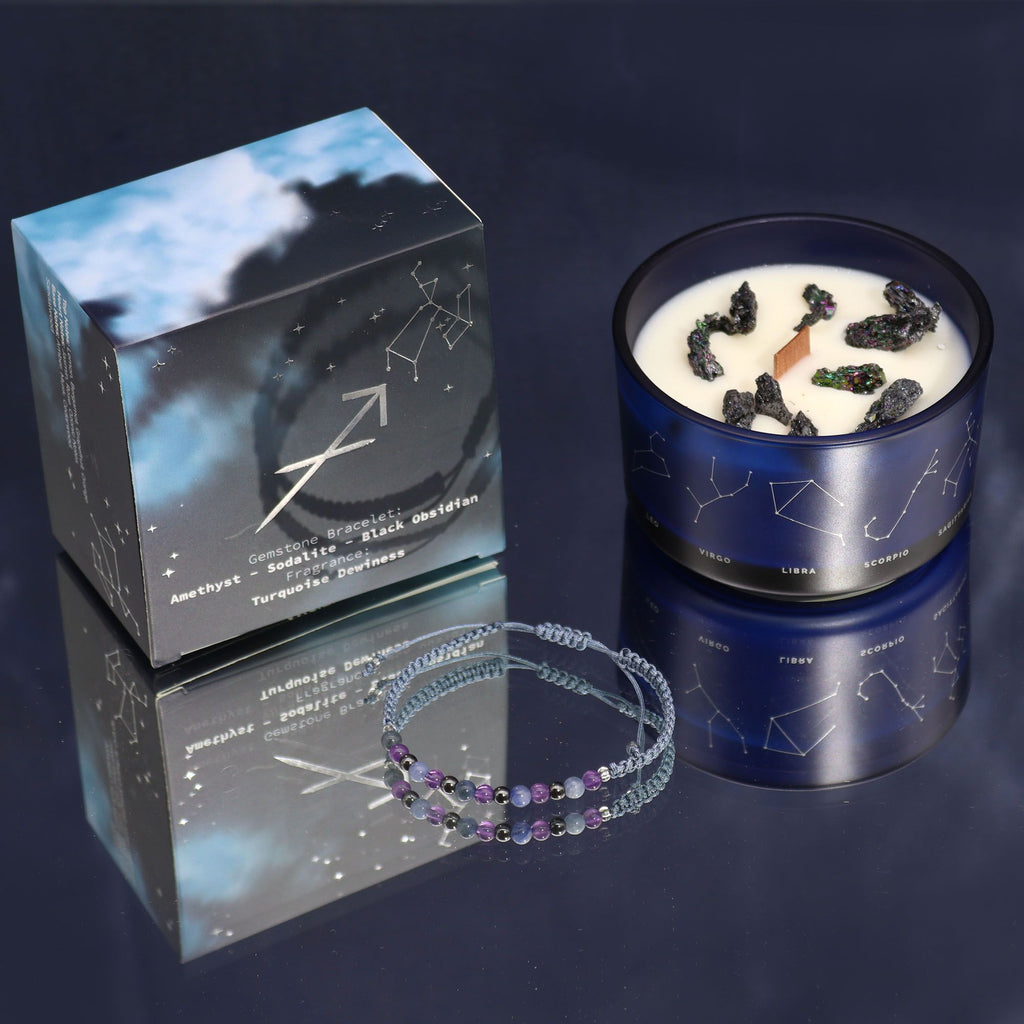 Sagittarius Zodiac Crystal Candle with Gemstone Bracelet – view 3