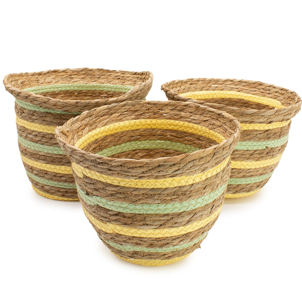 Seagrass Vase-Shaped Baskets, Yellow and Green, Set of 3 – view 3
