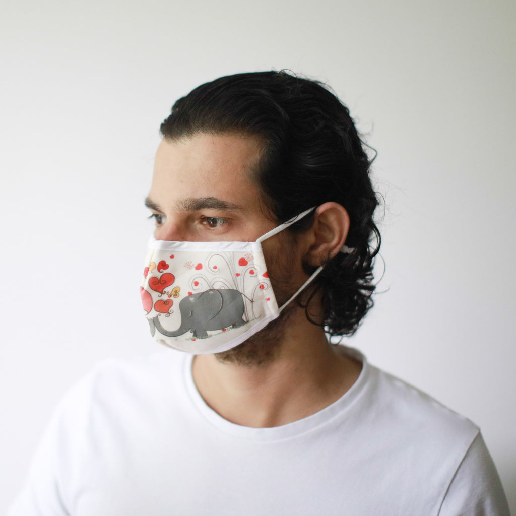 Reusable Fashion Face Covering - Love Elephants Print (Adult)
