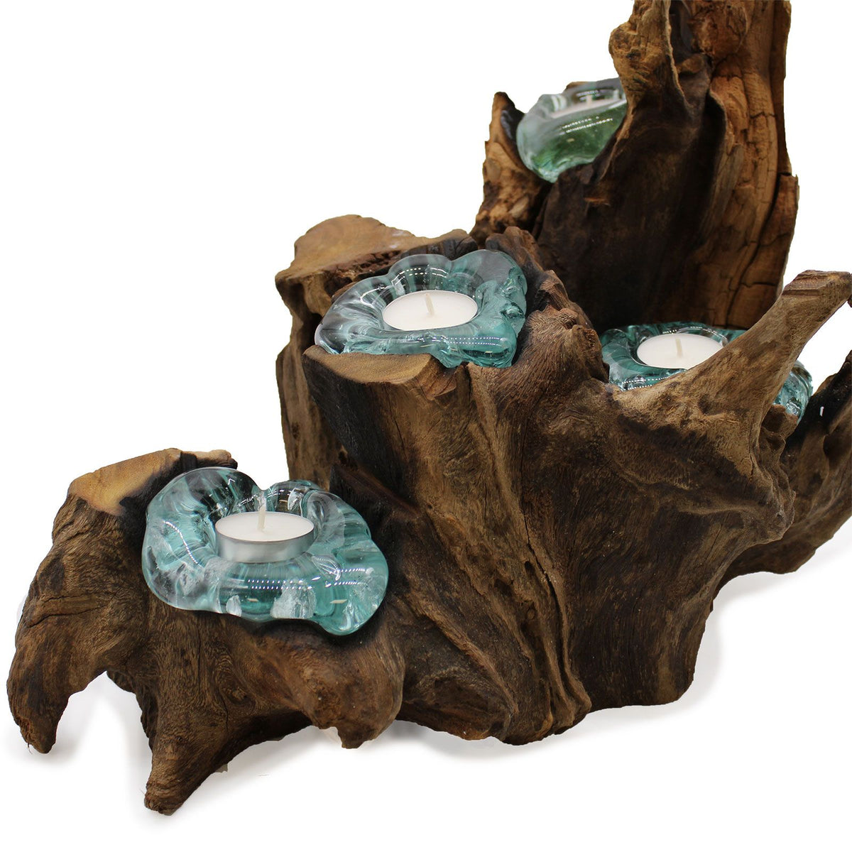 Molten Glass Five-Candle Holder on Wood – view 7