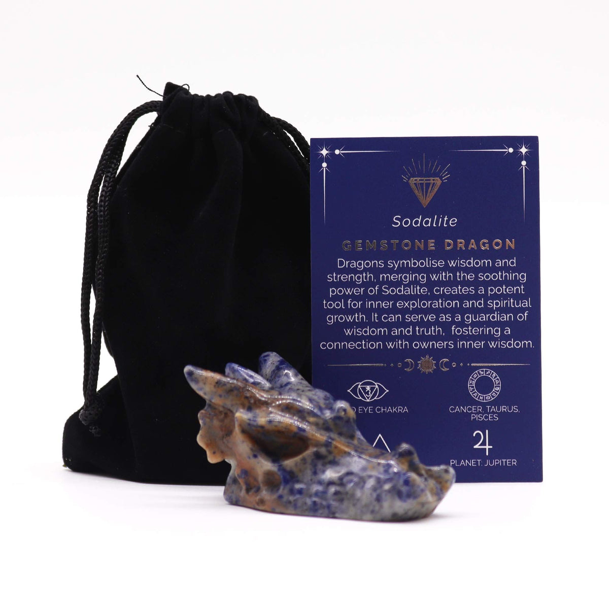 Sodalite Dragon Head Carving 60x30x35mm