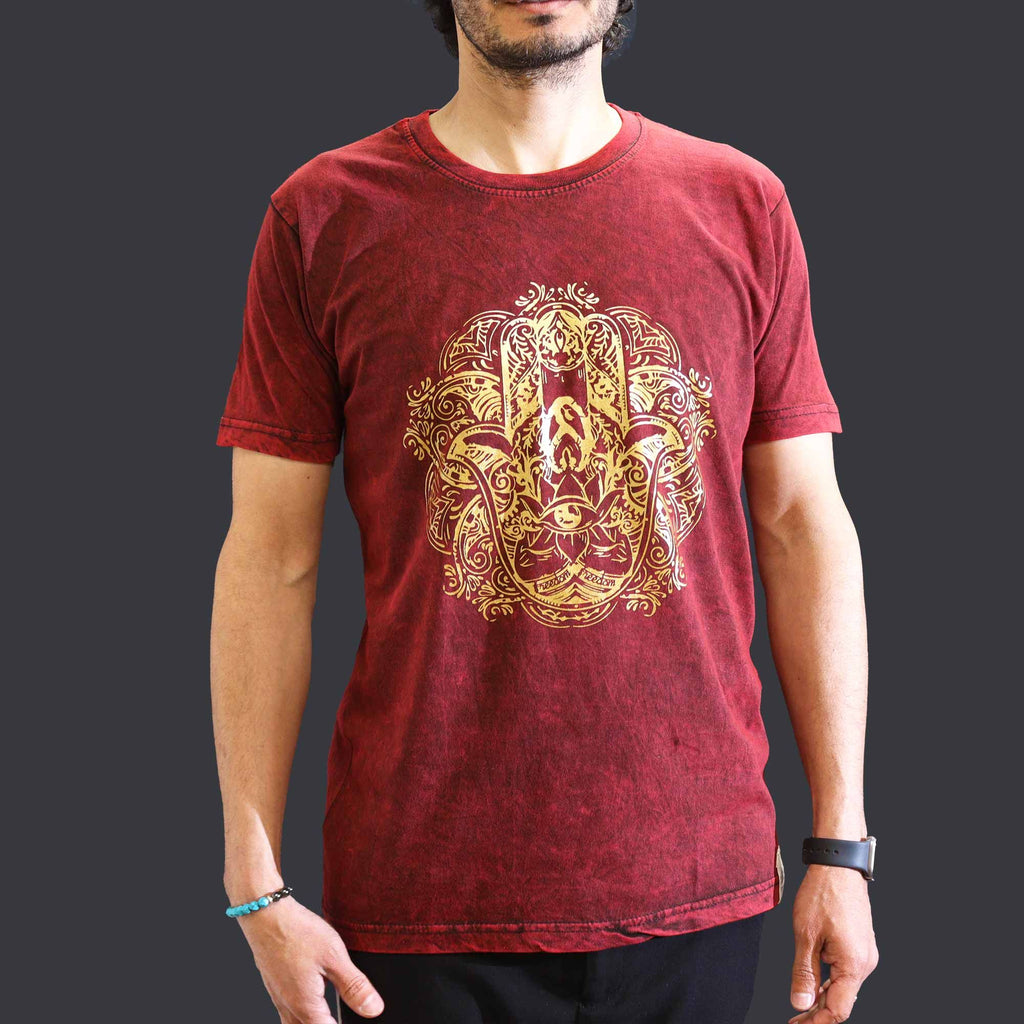 Nomad Sari Stonewashed T-Shirt - Hamsa - Maroon - Medium – view 3