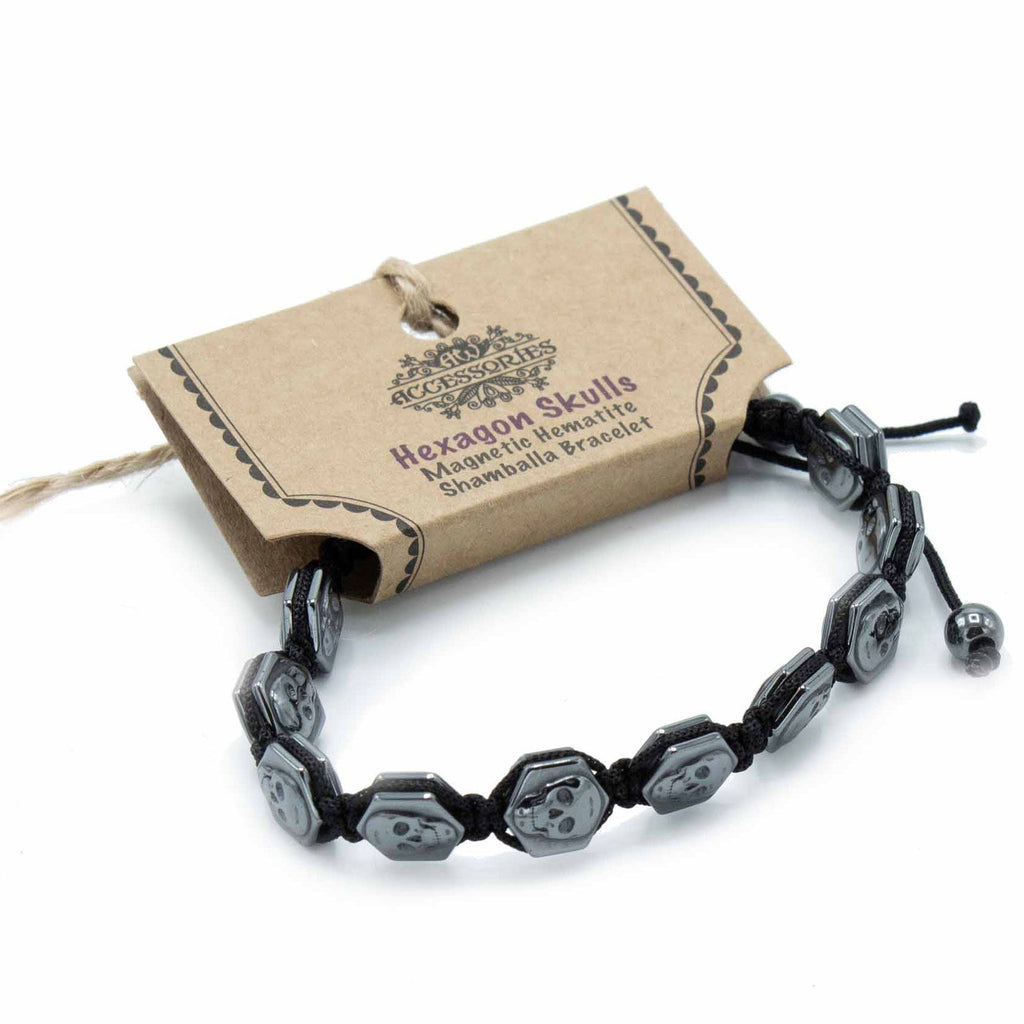Magnetic Hematite Shamballa Bracelet - Hexagon Skulls – view 2