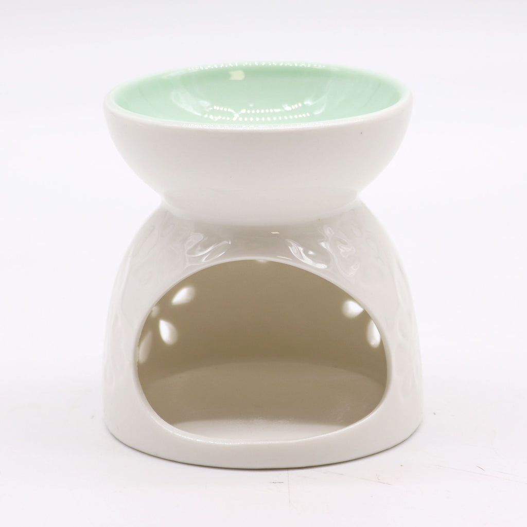 Classic White Oil Burner with Teal Well - Floral