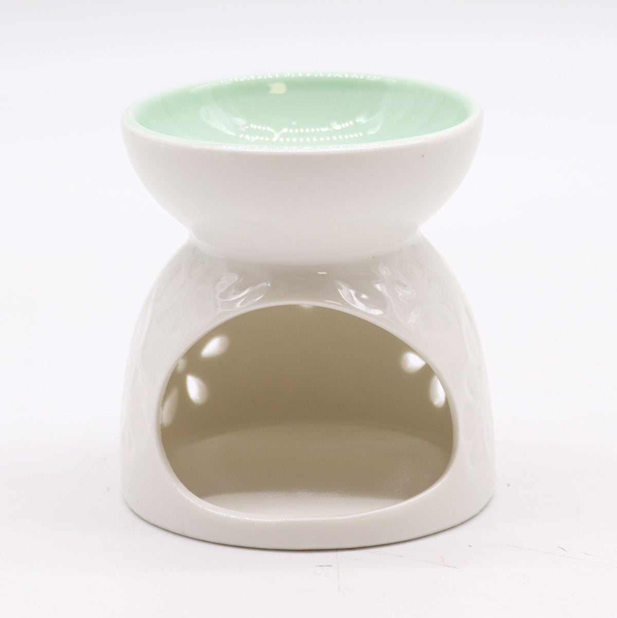 Classic White Oil Burner with Teal Well - Floral