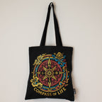 Compass of Life Cotton Tote Bag - Black – view 3