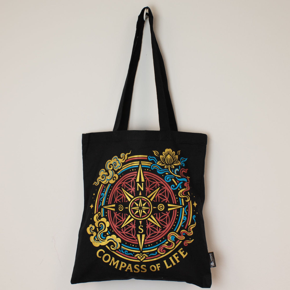 Compass of Life Cotton Tote Bag - Black – view 3