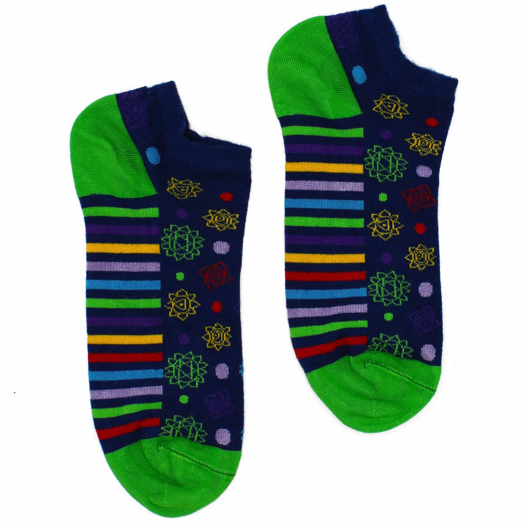 Hop Hare Bamboo Low Trainer Socks - 7 Chakra Design