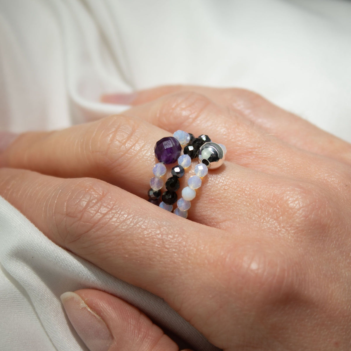 Nymph Gemstone Ring Set - Full Moon Moonstone & Amethyst – view 2