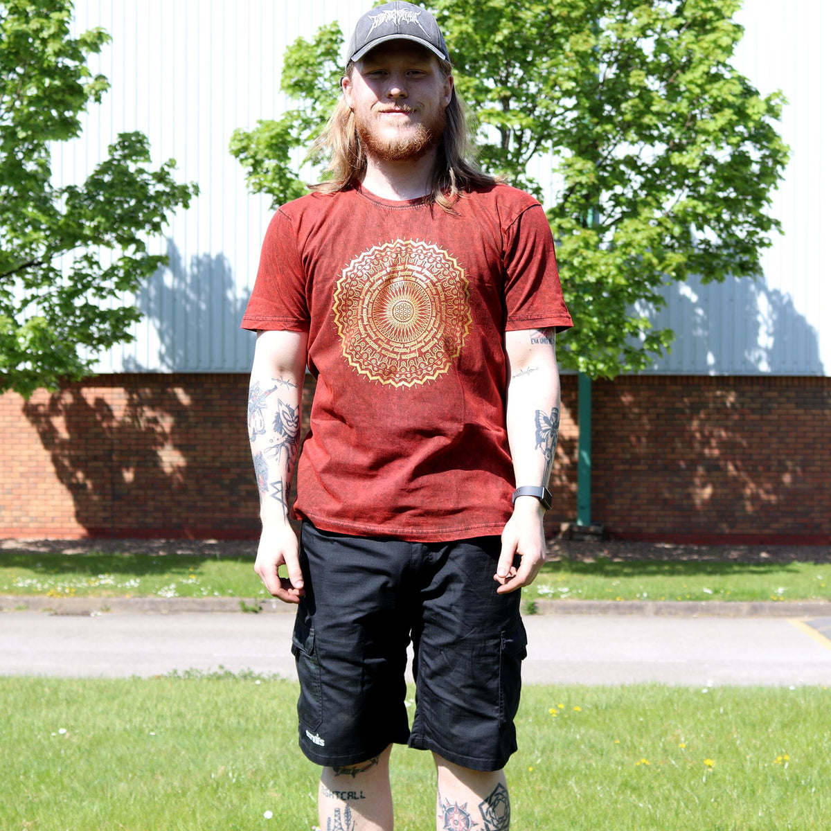 Nomad Sari Stonewashed Cotton T-Shirt – Mandala – Maroon – Large