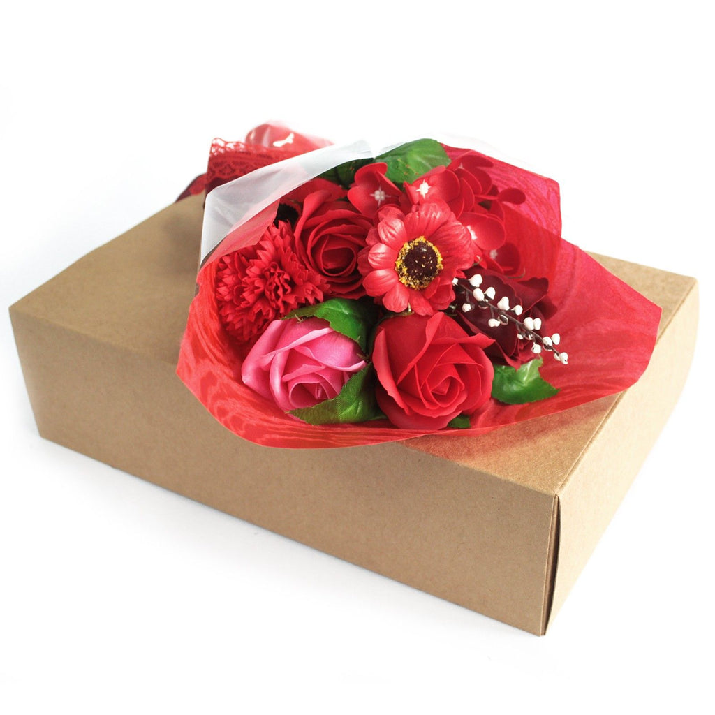 Boxed Soap Flower Bouquet - Red