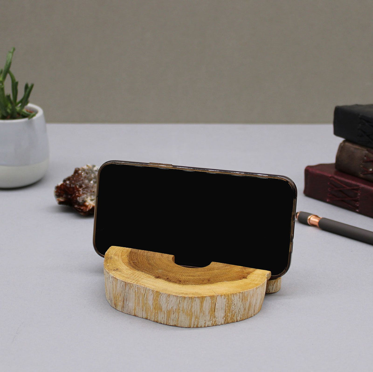 Large Gamal Wood Phone Holder - Whitewash – view 3