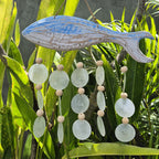 Bluewash Fish Carving & Natural Capiz Wind Chime – view 2