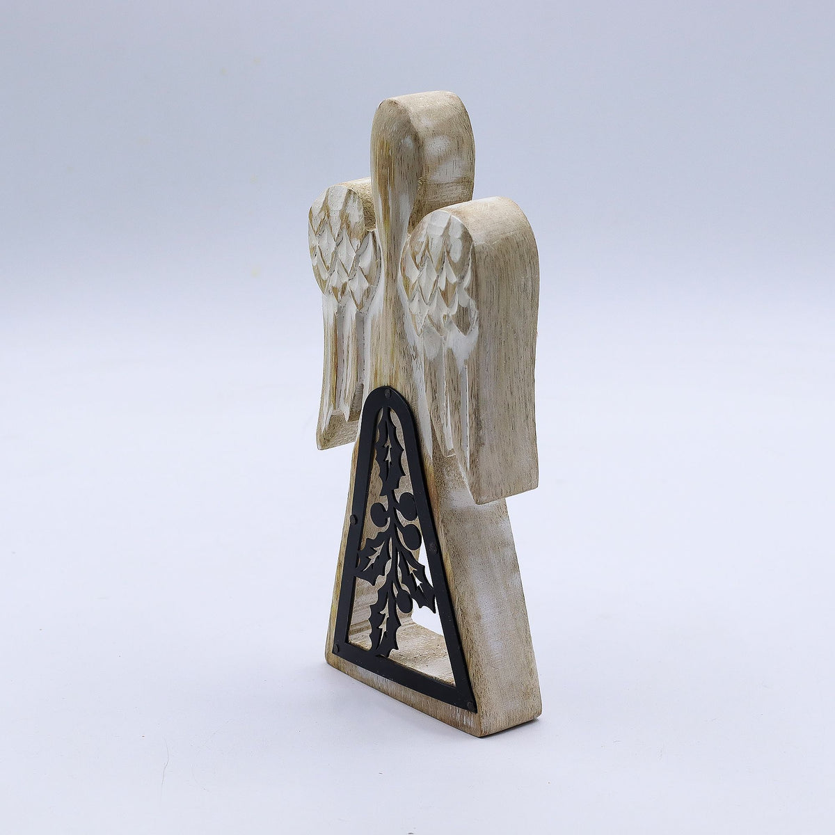 Mango Wood Angel - Whitewash, Iron Holly Cut-Out – view 7