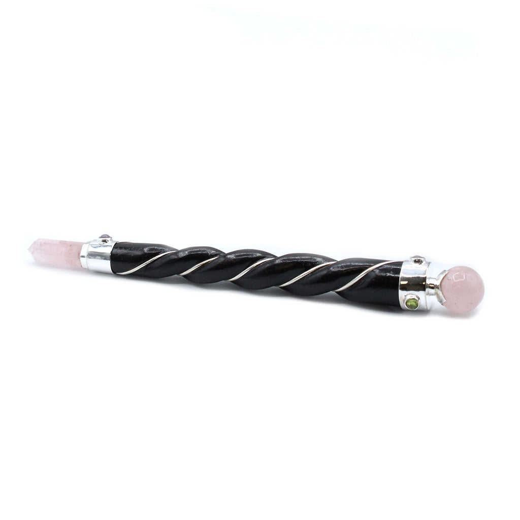 Twisted Healing Wand with Silver Fittings and Rose Quartz Sphere