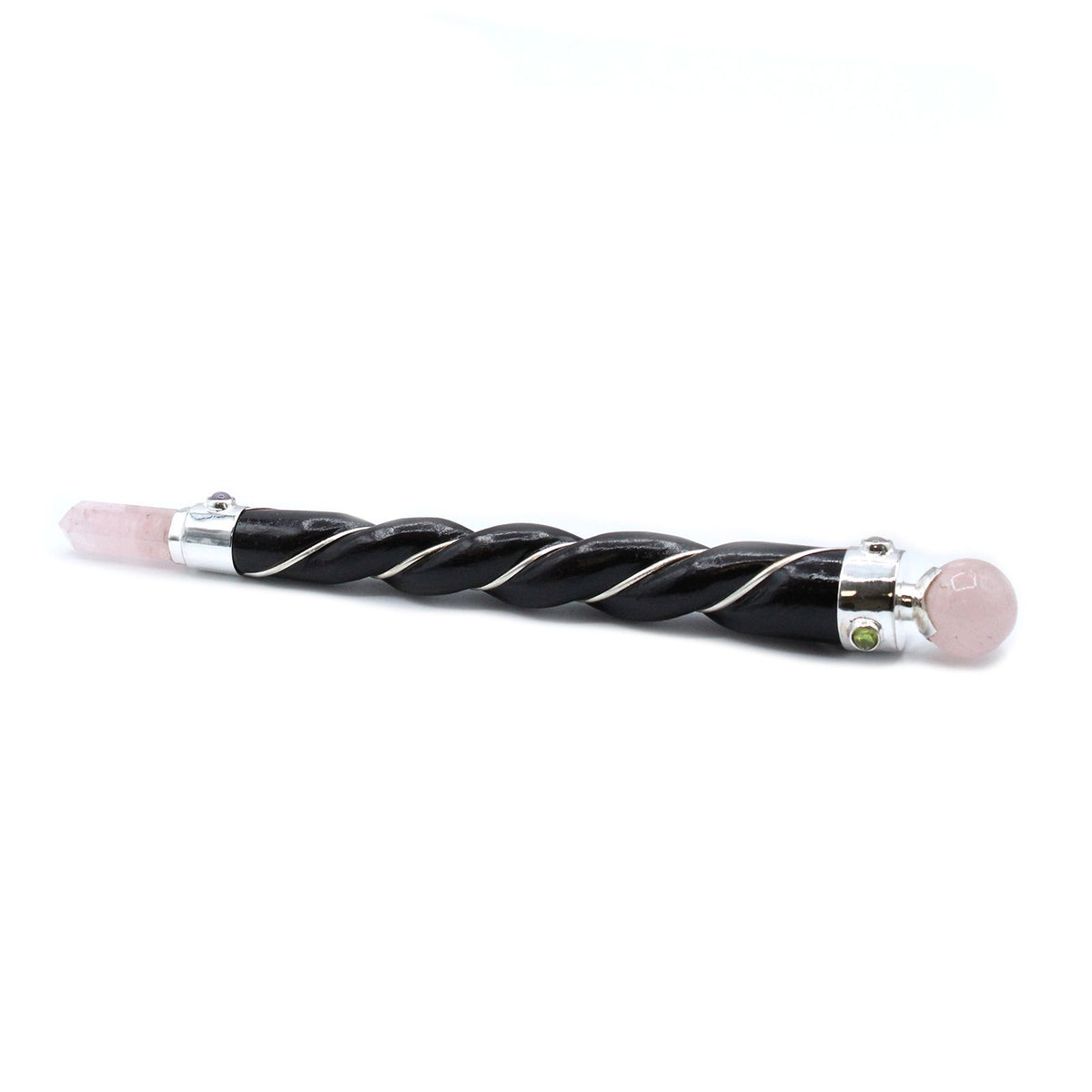 Twisted Healing Wand with Silver Fittings and Rose Quartz Sphere