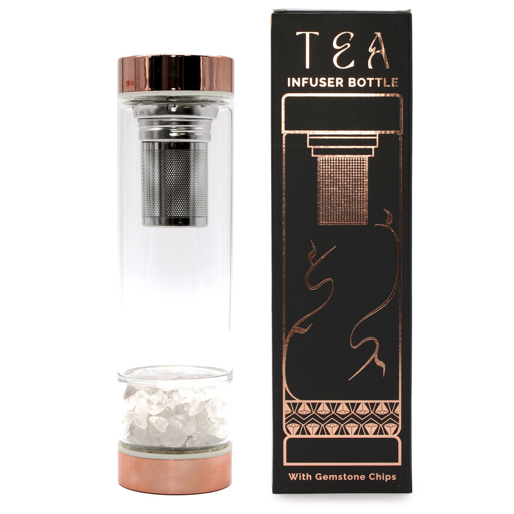 Crystal Glass Tea Infuser Bottle - Rose Gold - Rock Quartz – view 4