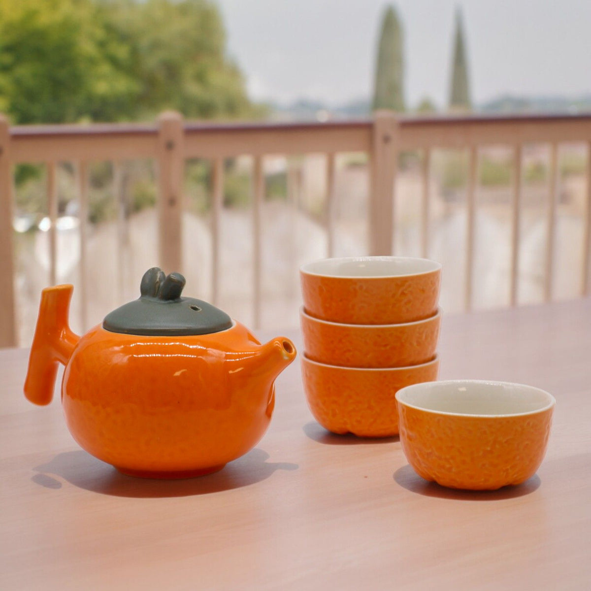 Orange Ceramic Teapot Set - Pot & Four Cups – view 6