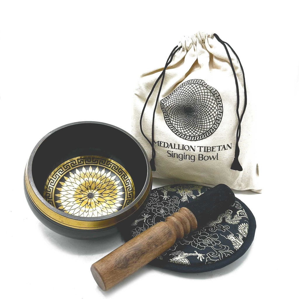 Hand Beaten Singing Bowl Gift Set 14cm - Round Medallions – view 2