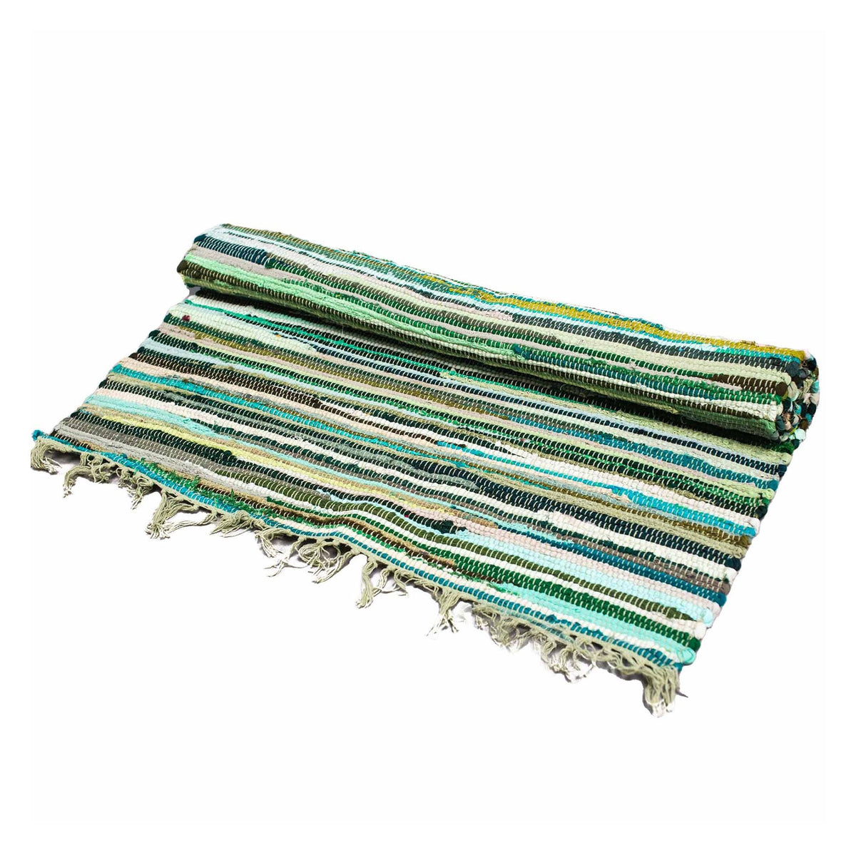 Large Rag Rug, Natural Greens - 150 x 90cm