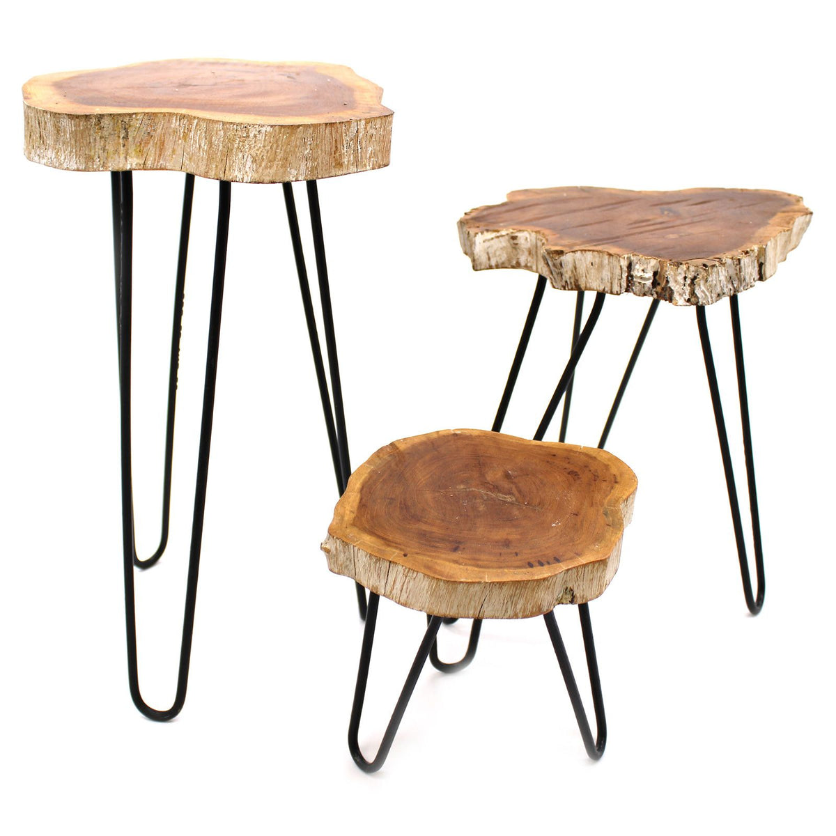 Set of 3 Gamal Wood Plant Stands - Whitewash – view 2