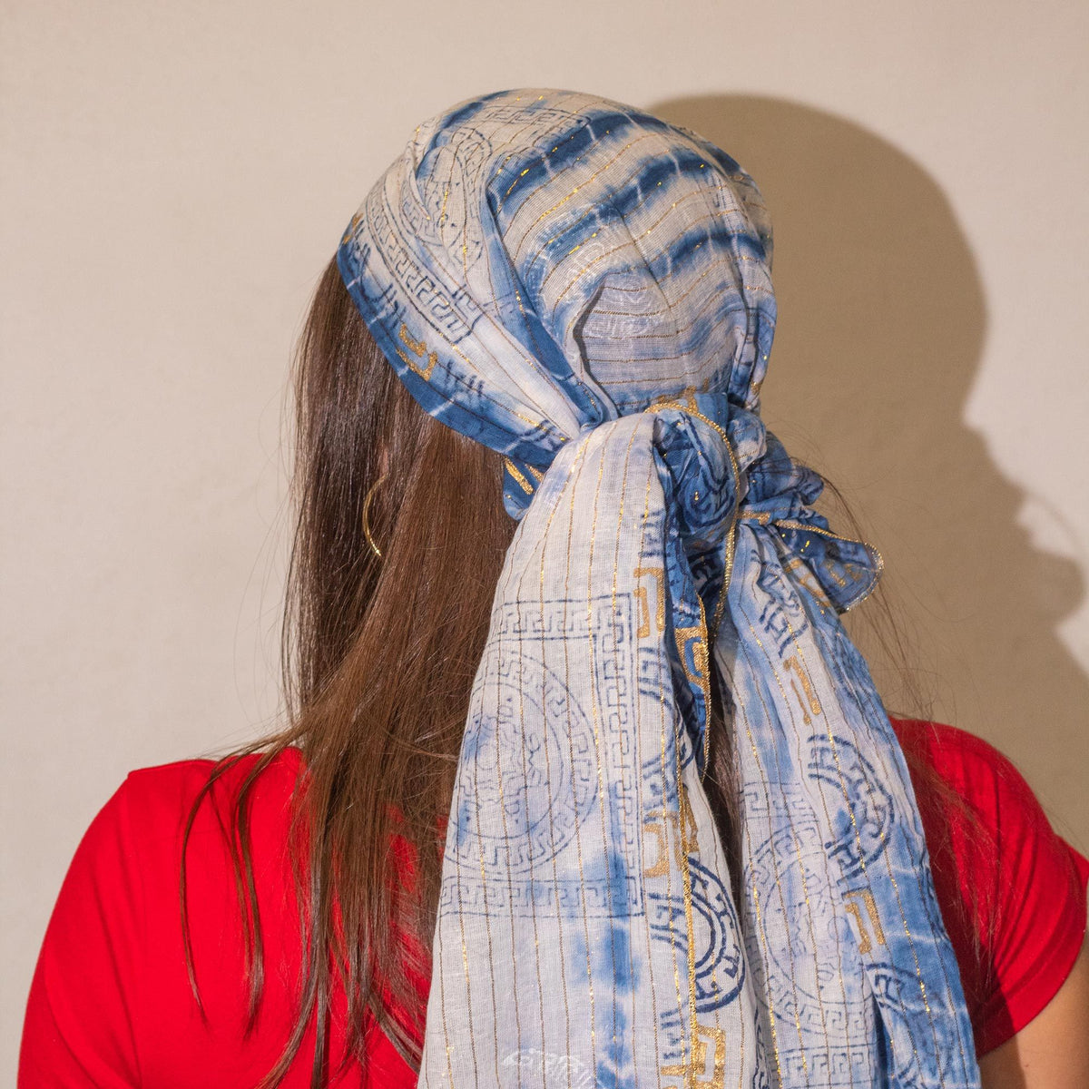 Nomad Sari Blue Marbella Print Scarf with Gold (180 x 50 cm) – view 3