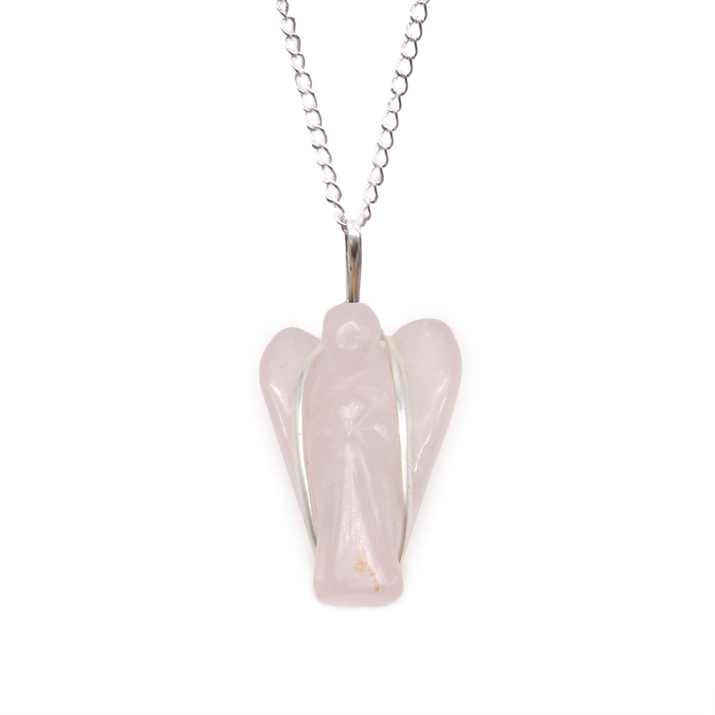 Rose Quartz Guardian Angel Gemstone Pendant Necklace – view 3