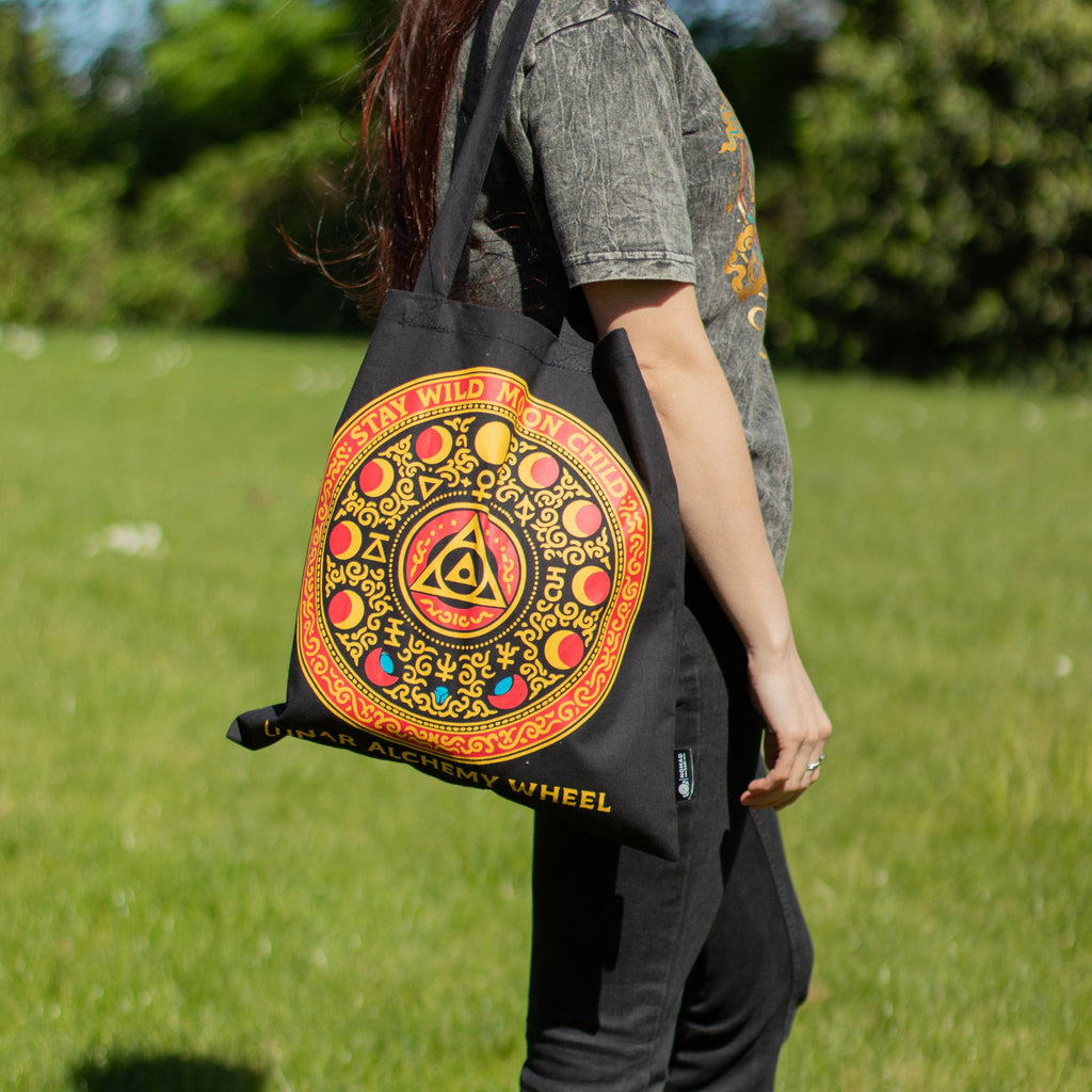 Luna Alchemy Wheel Cotton Tote Bag - Black – view 7