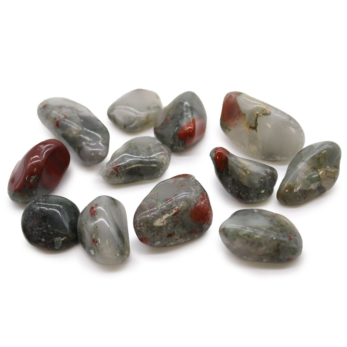 Bag of 12 Bloodstone Sephtonite Tumble Stones - Medium African