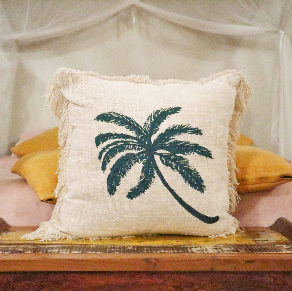 Linen Cushion Cover - Palm Tree - 60x60cm – view 2