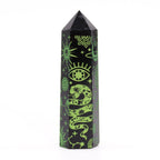 Engraved Black Obsidian Point - Forest Green Celestial Symbols – view 5