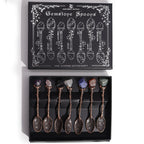 Set of 7 Gemstone Crystal Spoons in Bronze Tone