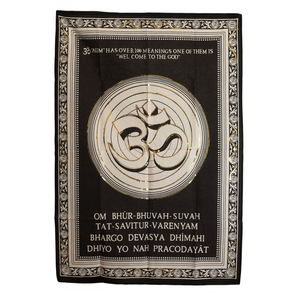 Cotton Wall Art (70x110cm) - Om Symbol, Black & Gold