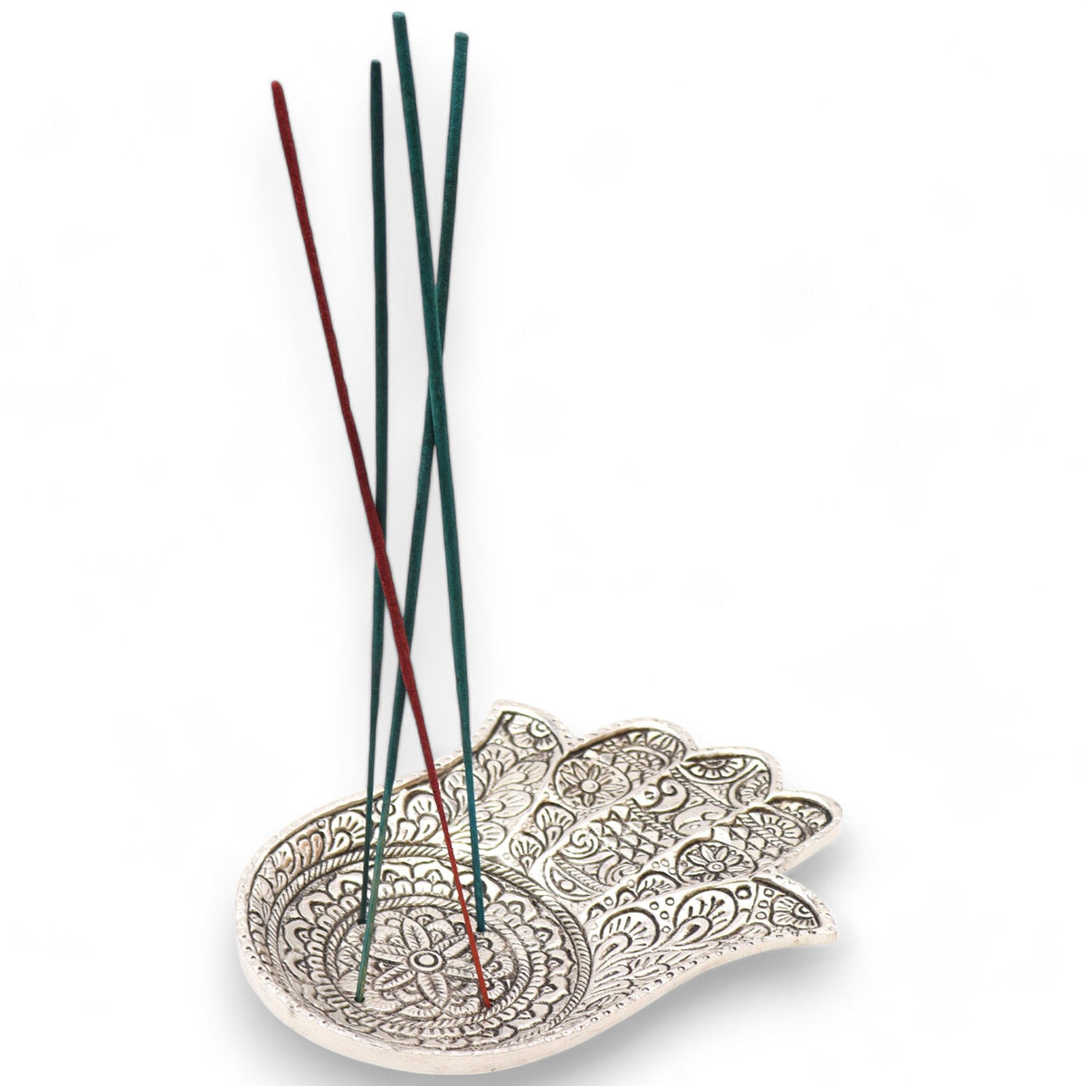 Polished Aluminium Large Hamsa Incense Holder 18x13cm – view 2