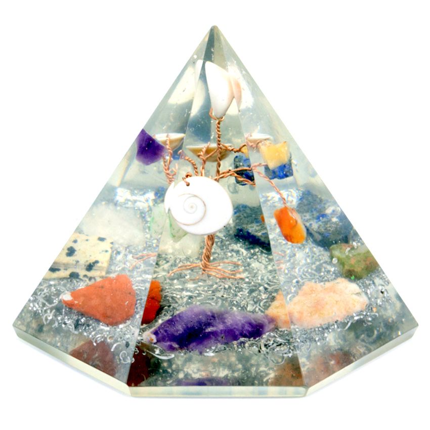 Orgonite 7-Sided Pyramid, Gemstone Wisdom Tree, 90mm – view 2