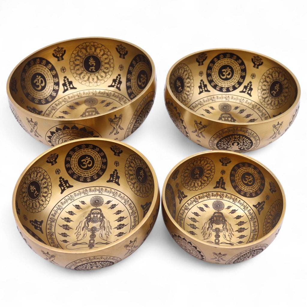 Brass Etched Singing Bowl Set of 4 - Approx 3.85kg
