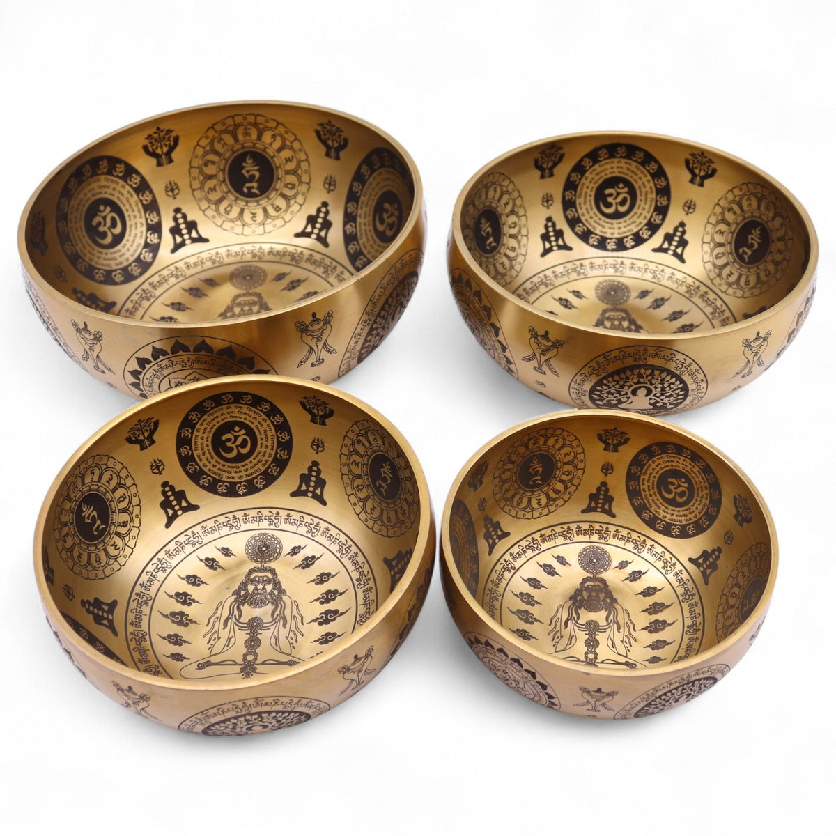 Brass Etched Singing Bowl Set of 4 - Approx 3.85kg
